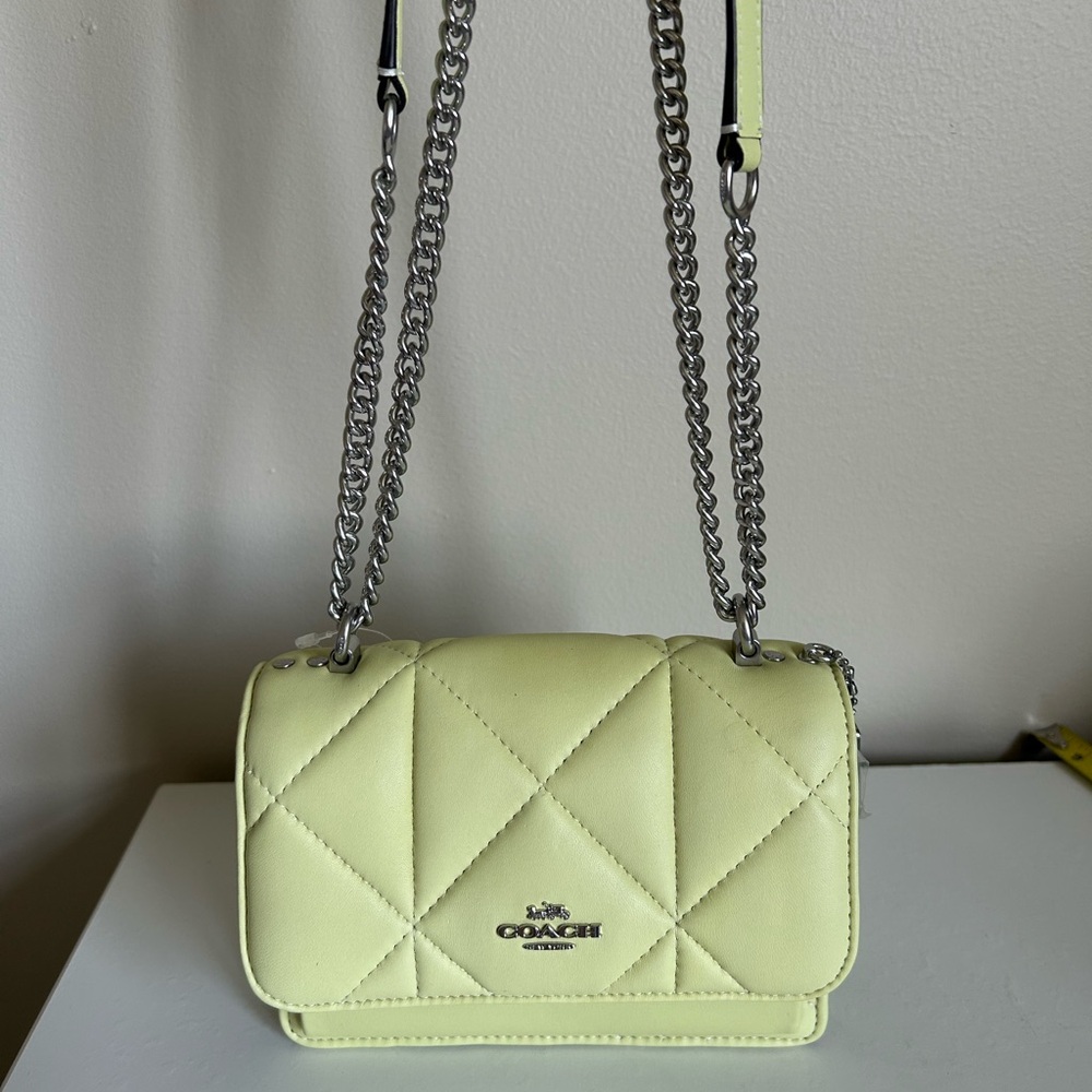 Coach Puffy Diamond Klare Pale Lime Leather Shoulder Bag NEW